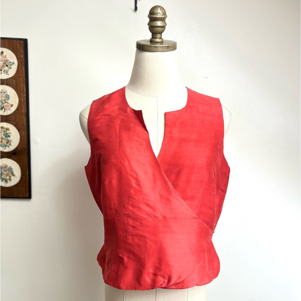 Y2K Silk Wrap Sleeveless Red Top size 8